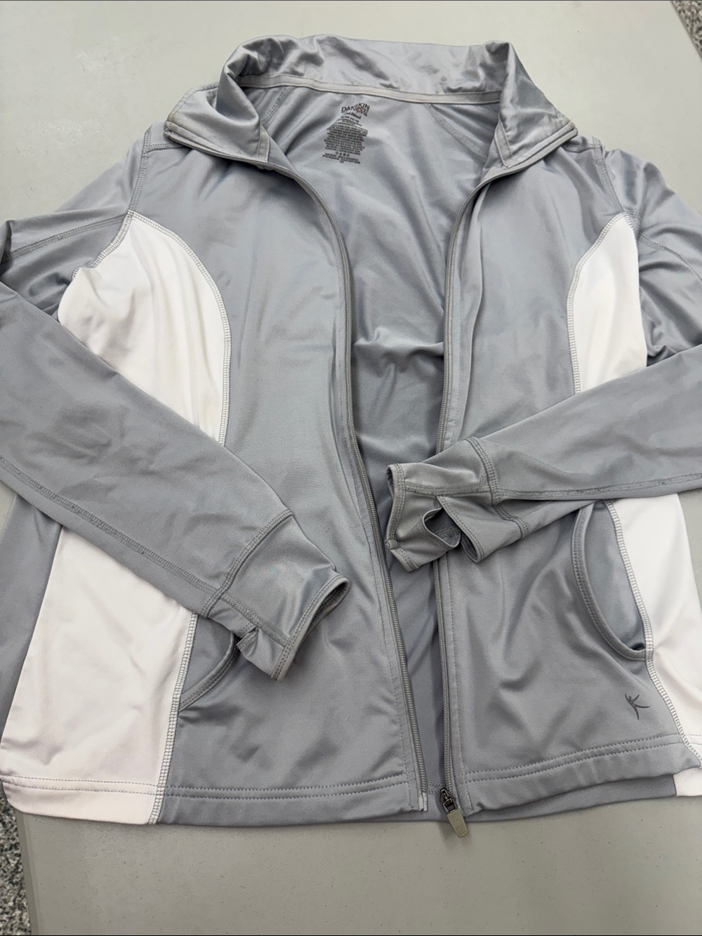 Danskin Now Light Gray and White Active Utility Jacket athletic atlheisure top